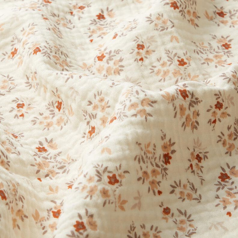 Musselin/Dobbelt-Crincle stof Små blomster – uldhvid,  image number 2