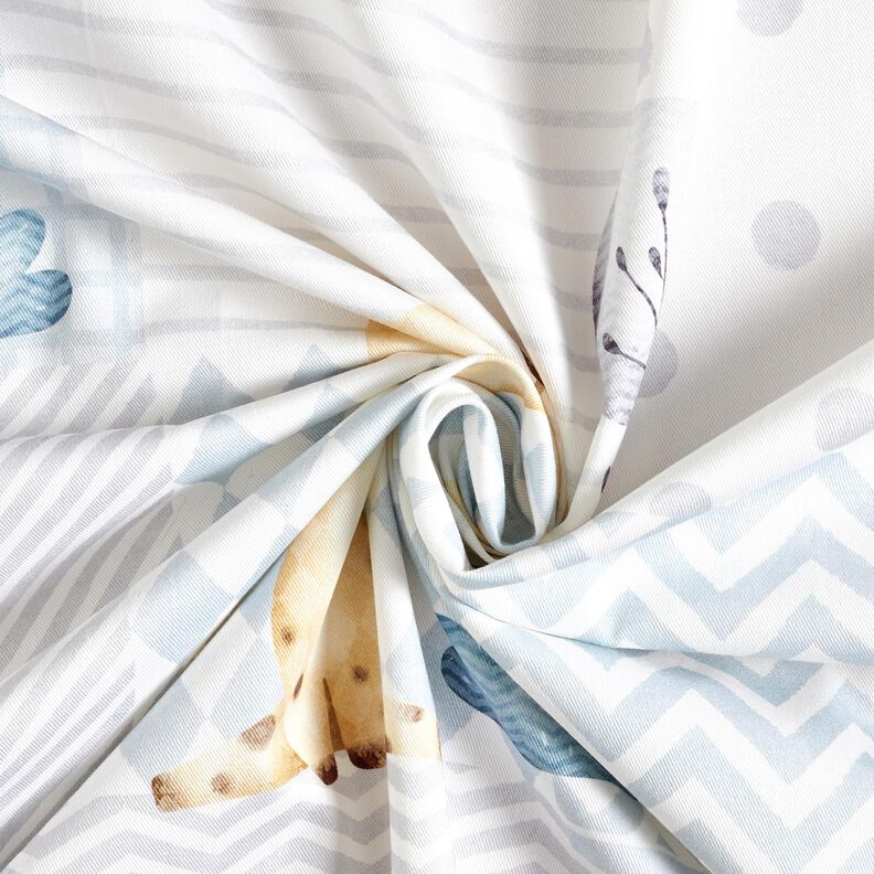 Dekorationsstof Bomuldskiper baby-jungledyr Digitaltryk – hvid/lyseblå,  image number 3