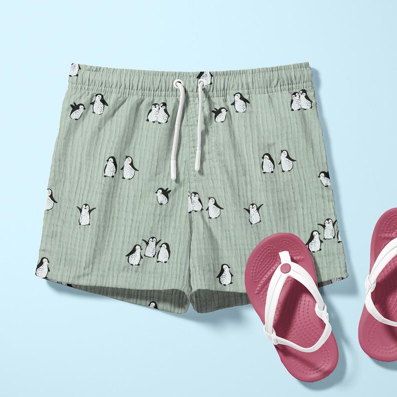 Musselin/Dobbelt-Crincle stof Glade pingviner – reed,  image number 6