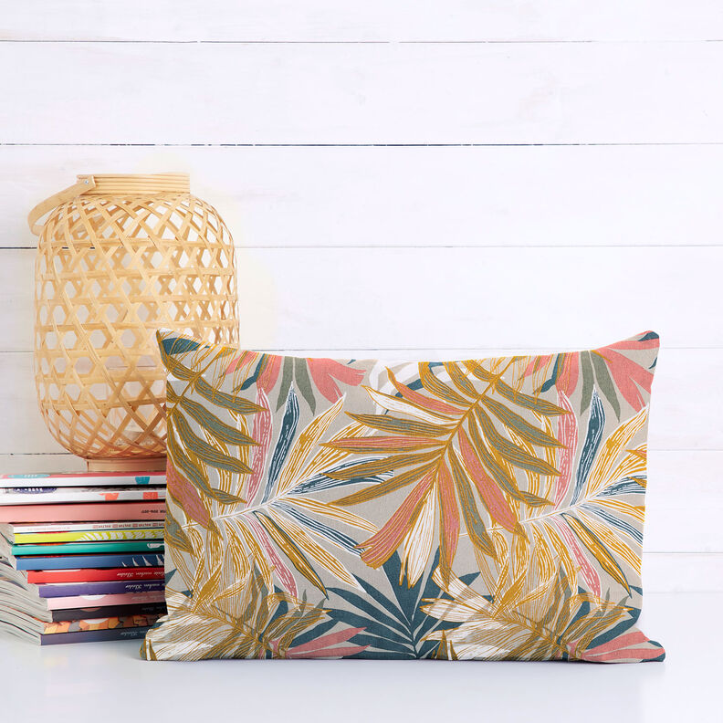 Dekorationsstof Canvas Jungleblade 280 cm – lys taupe/kobberfarvet,  image number 6