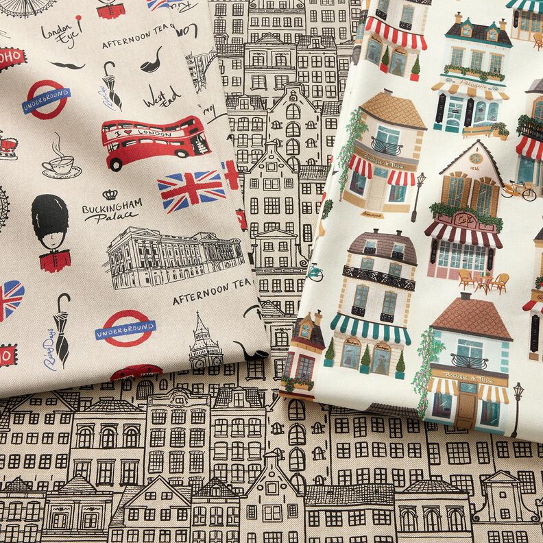 Dekorationsstof Halvpanama byhuse – natur/sort,  image number 5