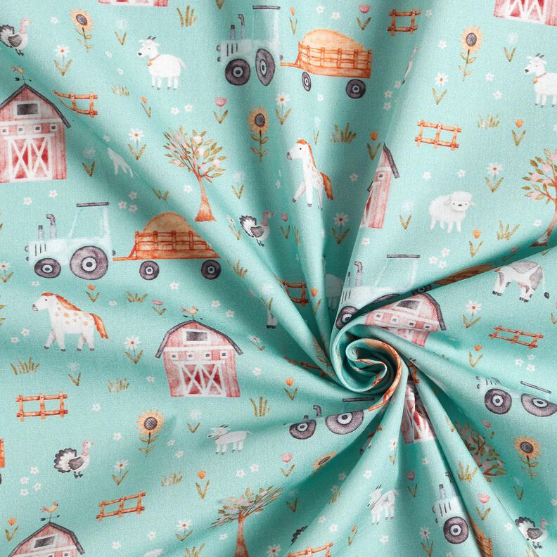 Bomuldspoplin sød bondegård – eukalyptus/ferskenorange,  image number 3