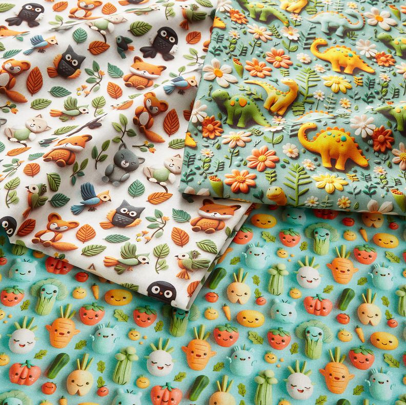 Bomuldspoplin glade modellervoks-grøntsager Digitaltryk – aquablå,  image number 5