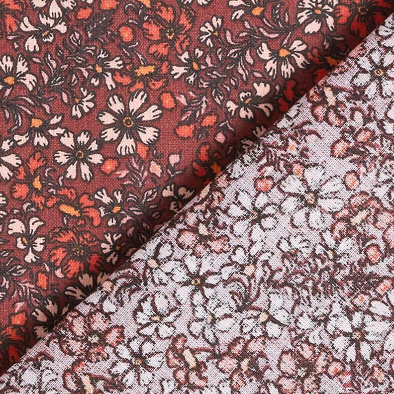 Bomuldsstof Cretonne Spredte blomster og grene – karminrød,  image number 4