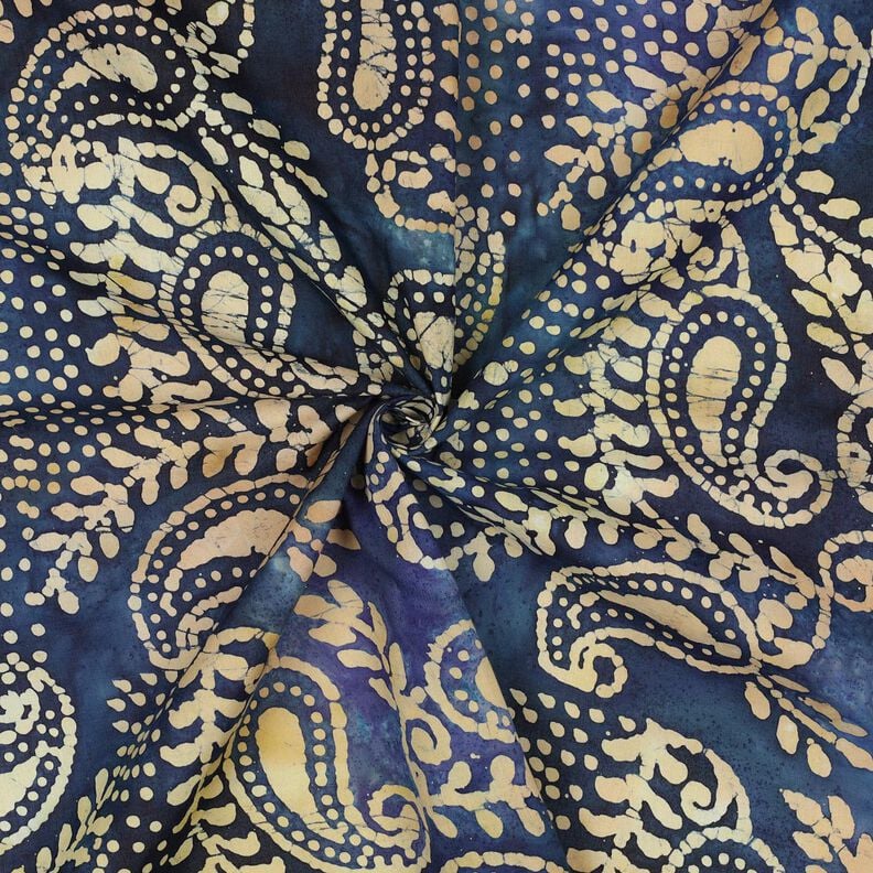 Fin bomuldsbatist Batik Paisley – havblå/sand,  image number 3