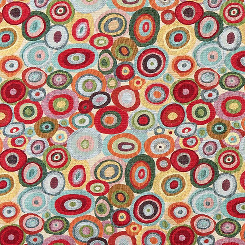 Dekorationsstof Gobelin farverige cirkler – lysebeige/karminrød,  image number 1