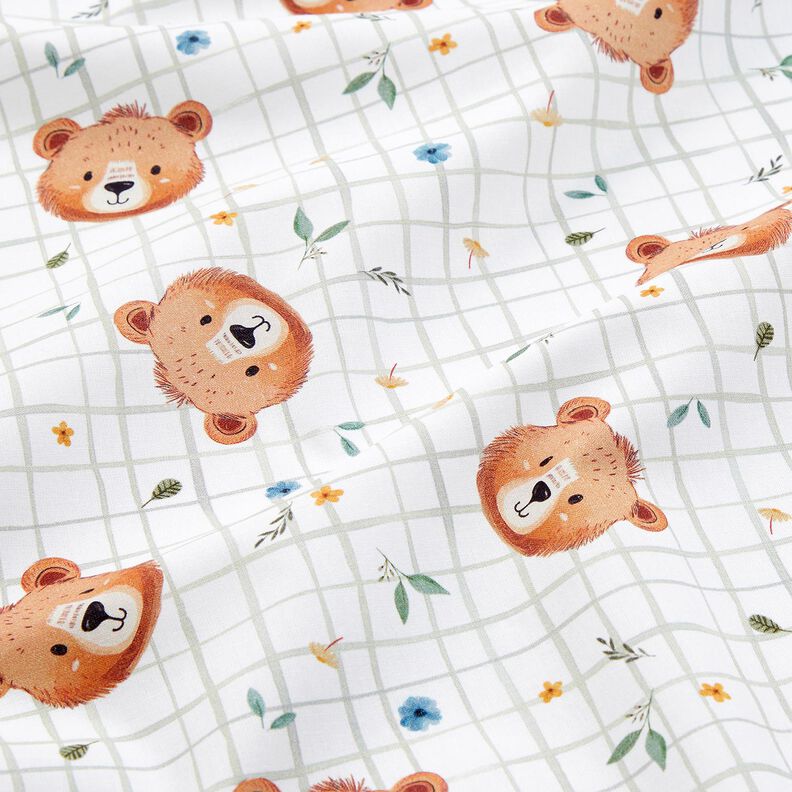 Bomuldspoplin Bamser med ternmønster Digitaltryk – hvid/reed,  image number 2