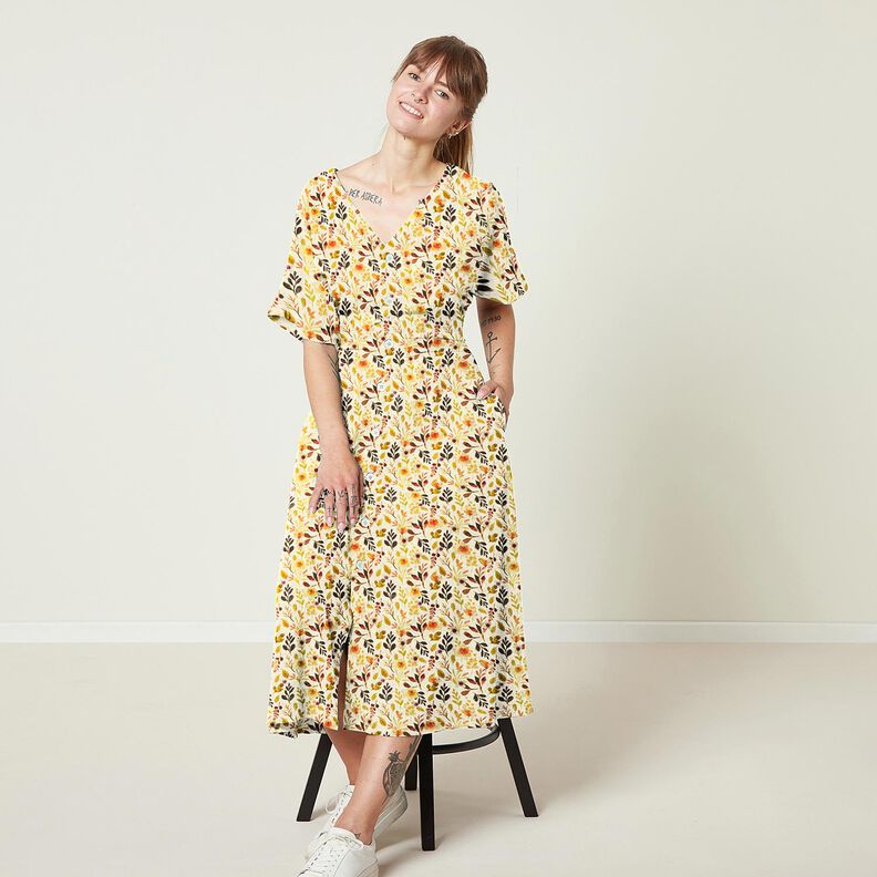 Viskose-hør-miks efterårsløv – lysebeige/orange,  image number 5