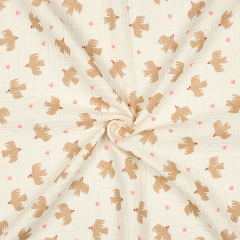 GOTS Musselin/Dobbelt-Crincle stof fugle og hjerter | Poppy Fabrics – uldhvid,  image number 4