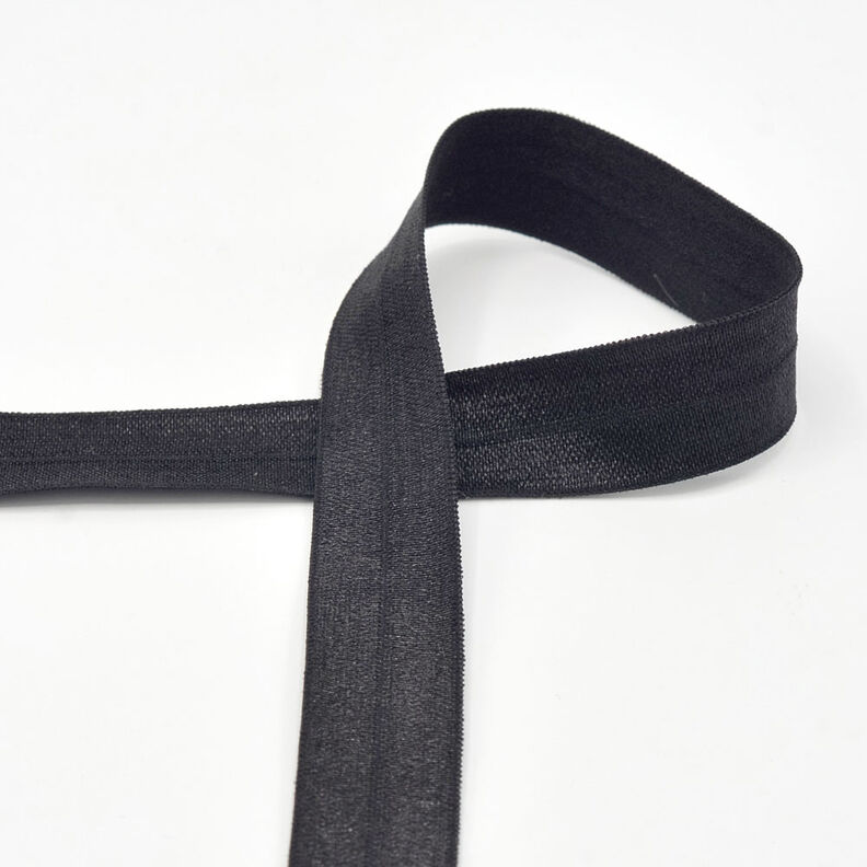 Elastisk kantbånd (skråbånd) blank [20 mm] – sort,  image number 1