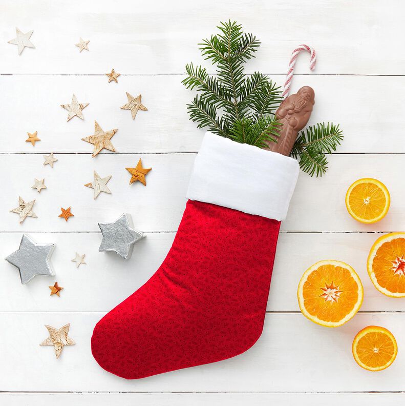 Bomuldsstof Poplin festlige grene – mørkerød,  image number 5