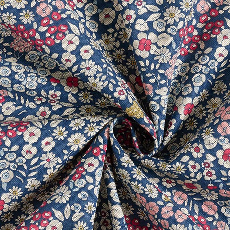 Dekorationsstof Halvpanama Små blomster – marineblå,  image number 3