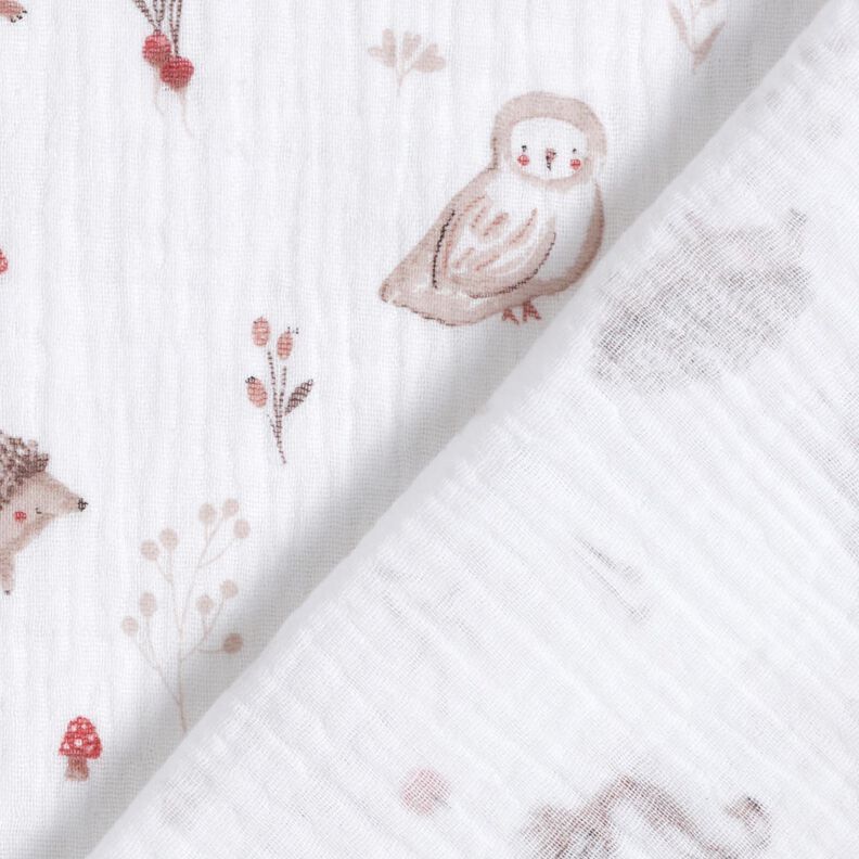 Musselin/Dobbelt-Crincle stof Dyr på skovlysningen – hvid,  image number 4