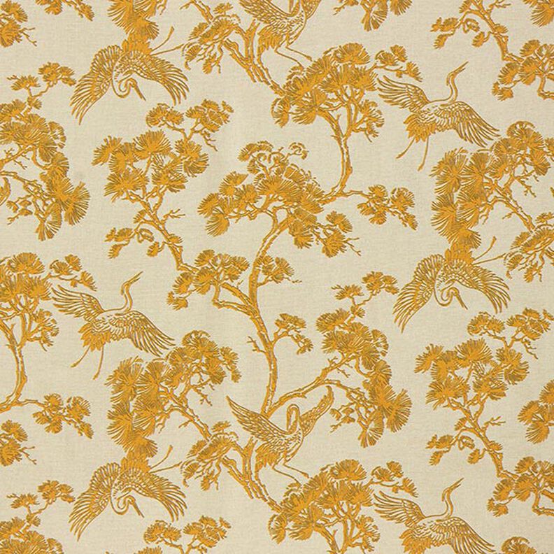 Dekorationsstof Canvas kinesisk trane – beige/karrygul,  image number 1