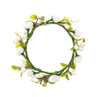 Dekoration blomsterkrans med bær [Ø 9 cm/ 14 cm] – hvid/grøn, 