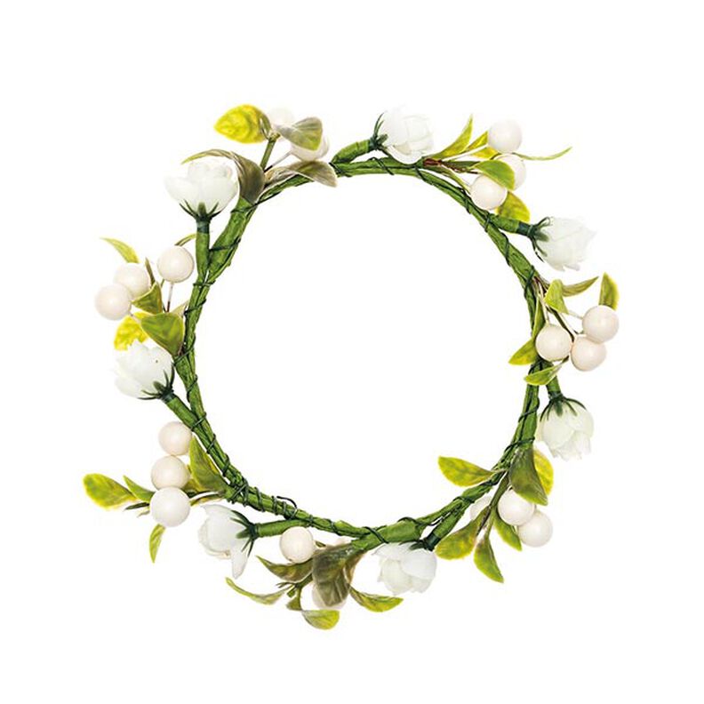 Dekoration blomsterkrans med bær [Ø 9 cm/ 14 cm] – hvid/grøn,  image number 1