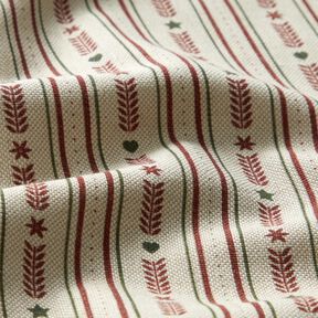 Dekorationsstof Halvpanama striber med stjerner – natur/bourgogne-farvet, 
