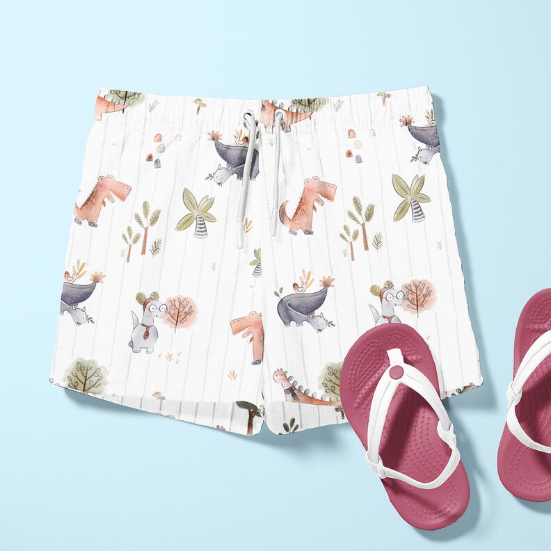 Bomuldspoplin Dinosaurer og striber Digitaltryk – hvid/reed,  image number 5