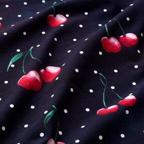 Bomuldsjersey Kirsebær med prikker | Glitzerpüppi – marineblå, 