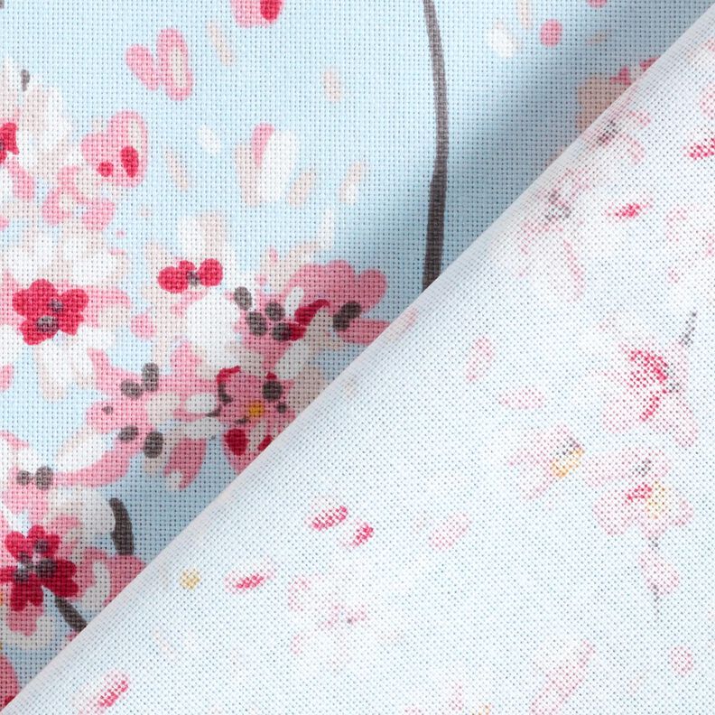 Dekorationsstof Halvpanama kirsebærblomstergrene – lyseblå/rosa,  image number 4