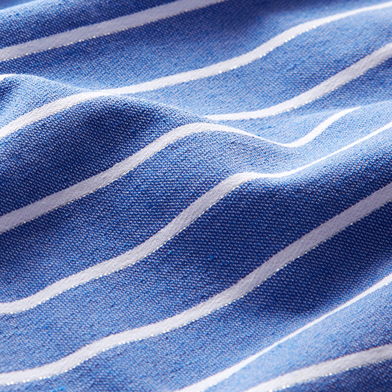 Viskose-stretch med glitterstriber – blå/hvid,  image number 2
