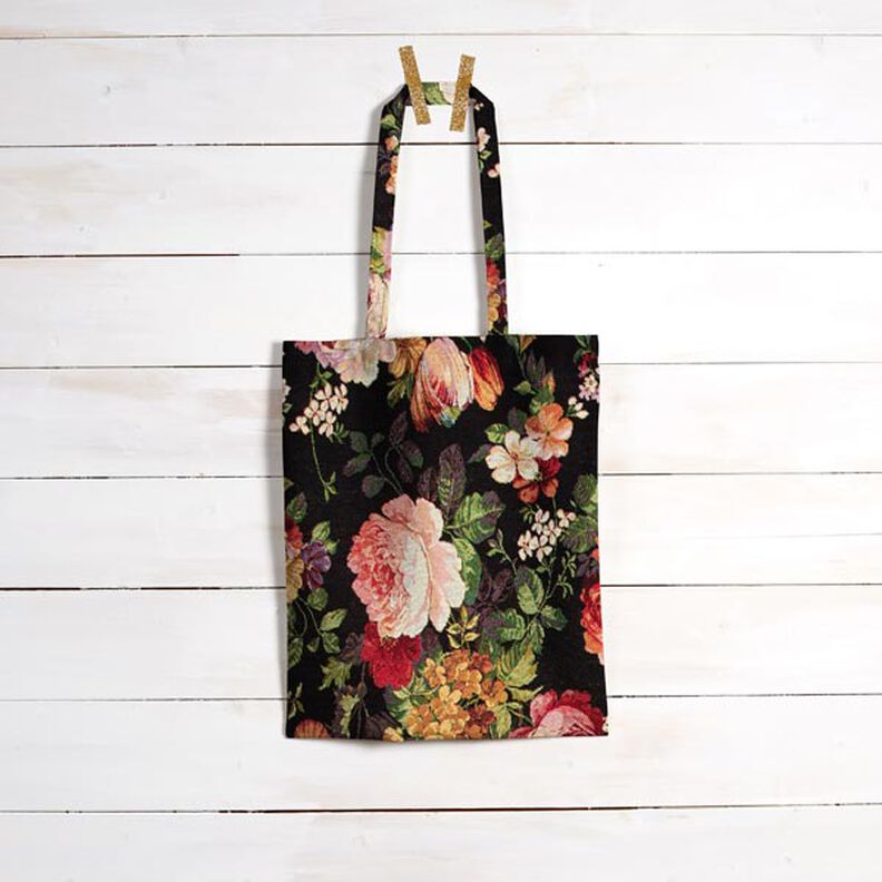 Dekorationsstof Gobelin blomsterbuketter – sort/terracotta,  image number 6