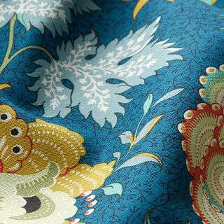 Dekorationsstof Kanvas Orientalsk blomstermønster – petrol, 