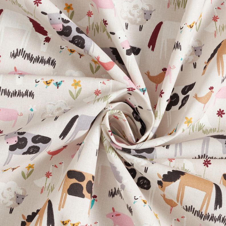 Bomuldsstof Cretonne bondegårdsdyr – mandel,  image number 3