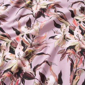 Bomuldsjersey Store liljer digitaltryk &ndash; pastelviolet/greige, 