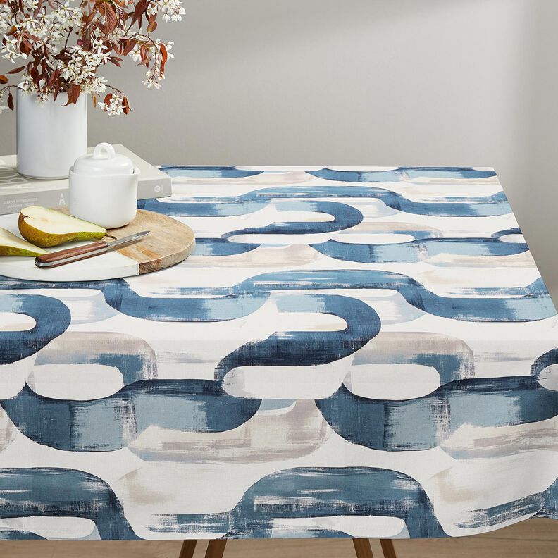 Dekorationsstof Halvpanama abstrakt kæde – elfenben/blå,  image number 8