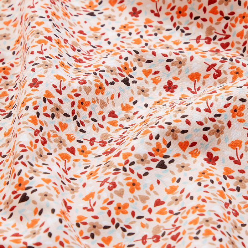 Bomuldsstof Cretonne spredte blomster – rosé/ferskenorange,  image number 2