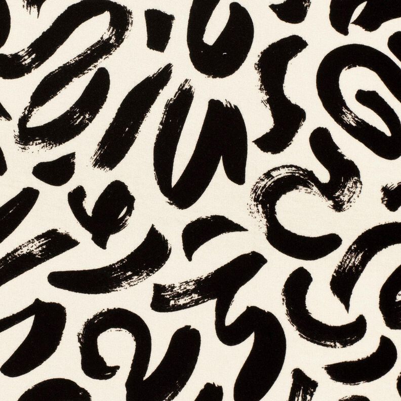 Viskosejersey Abstrakte penselstrøg – creme/sort,  image number 5