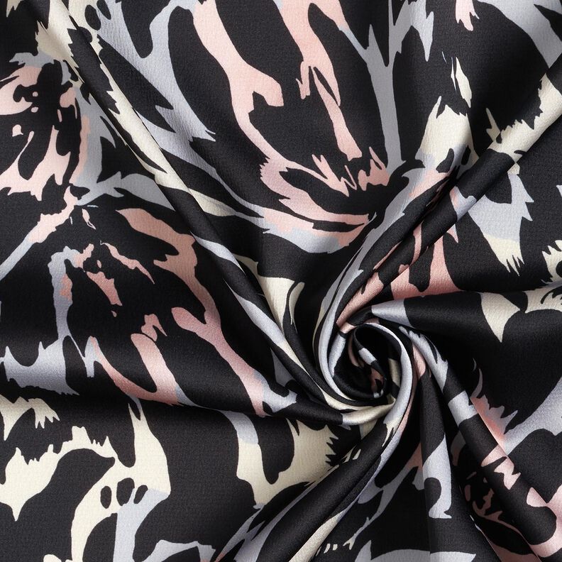 crepe-satin abstrakte blomsterblade &ndash; sort/s&oslash;lv,  image number 3