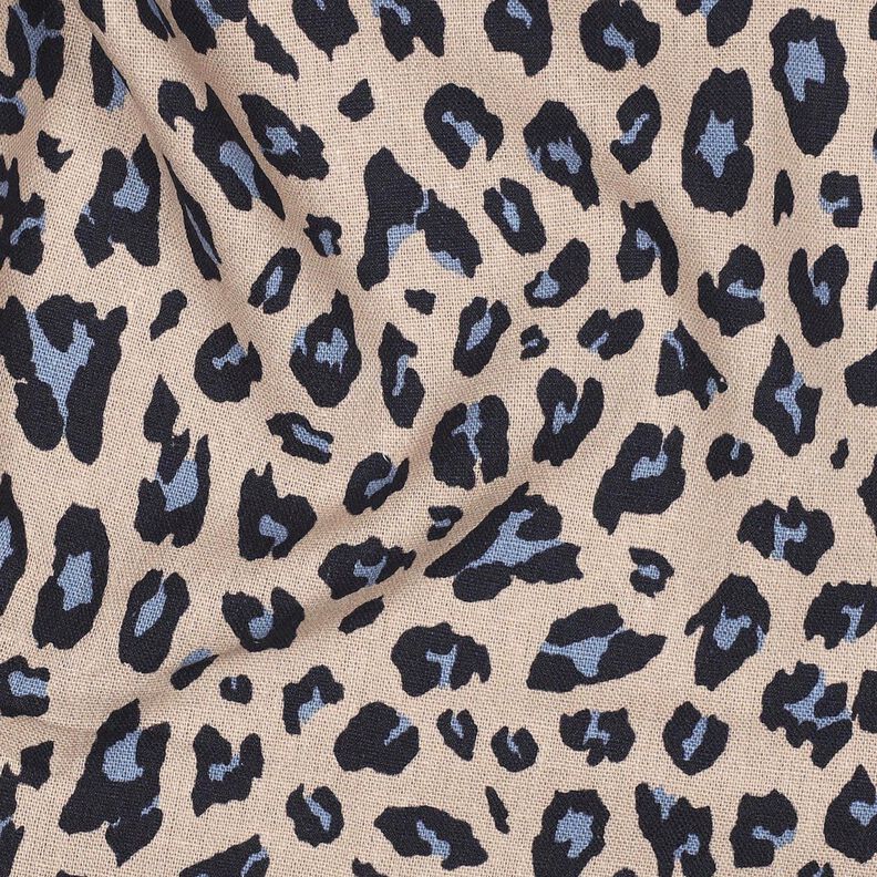 Viskose-hør-miks leo-print | Poppy Fabrics – cashew/natblå,  image number 2