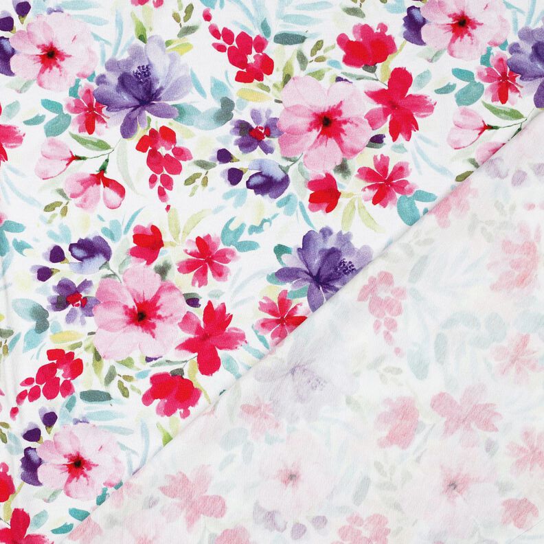 Bomuldsjersey Sommerblomster digitaltryk &ndash; hvid/intens pink,  image number 4