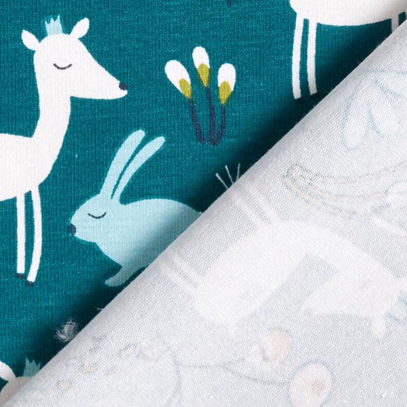 Bomuldsjersey Hare og rådyr – petrol,  image number 5
