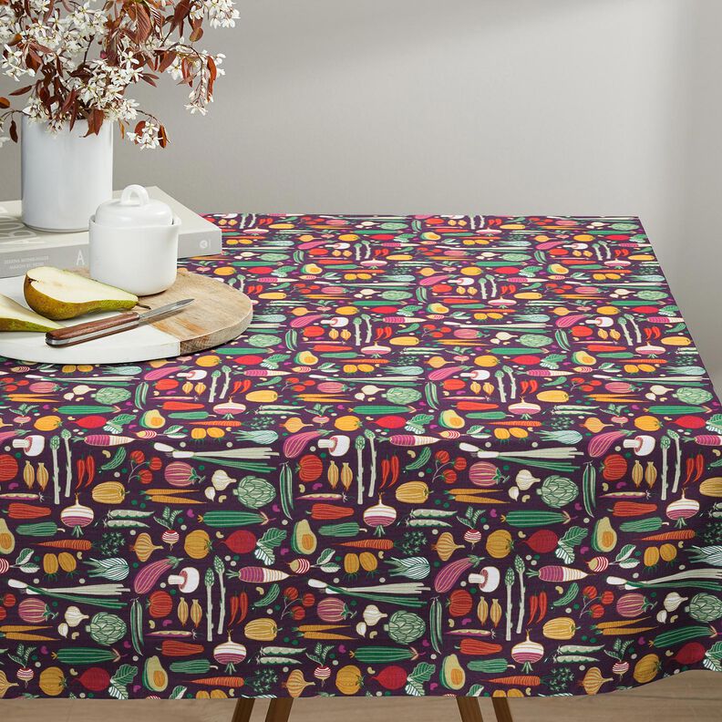 Bomuldsstof Cretonne grøntsagsvarianter – aubergine/grøn,  image number 6