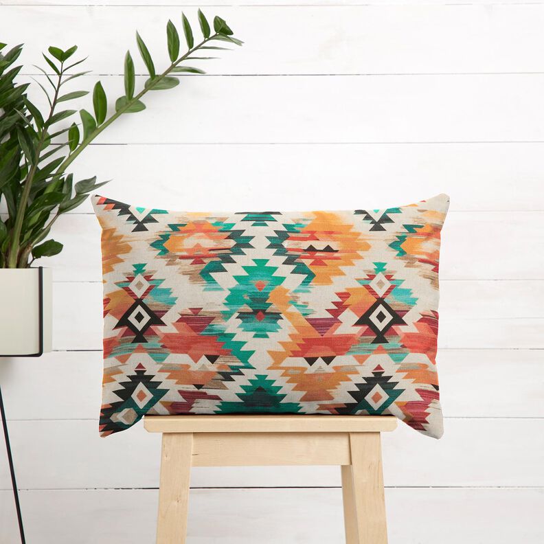 Dekorationsstof Halvpanama abstrakt etnisk tryk – lysebeige/smaragdgrøn,  image number 6