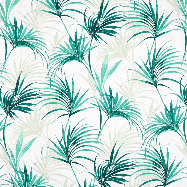 Dekorationsstof Panama palmeblade &ndash; hvid/smaragdgr&oslash;n,  image number 1