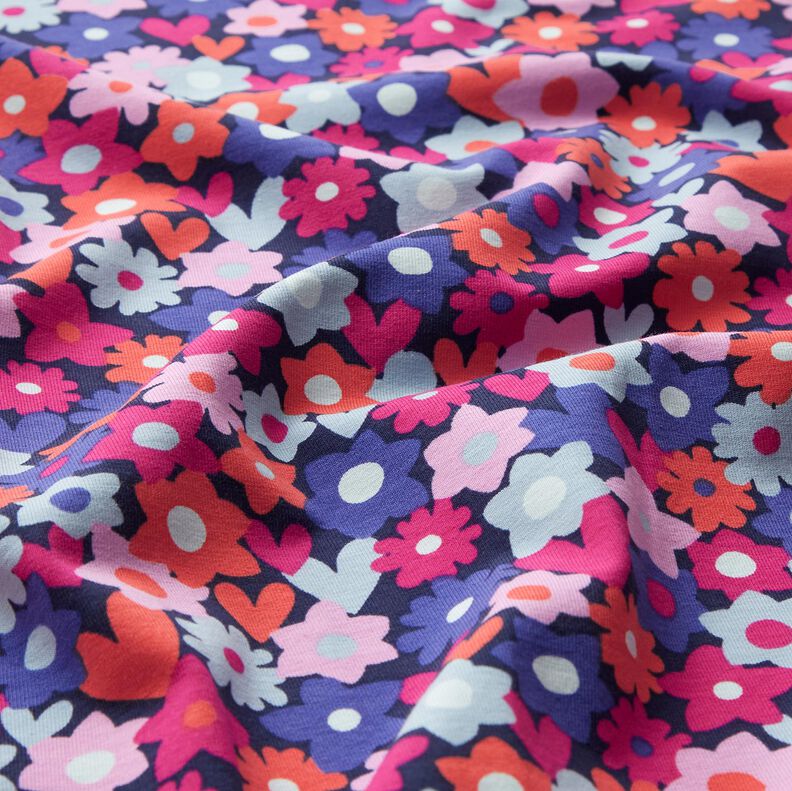 Bomuldsjersey farverige blomster | Poppy Fabrics – natblå,  image number 2