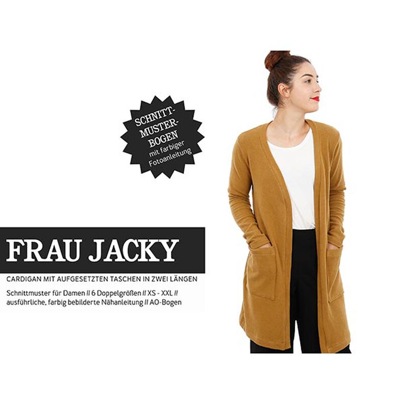 FRAU JACKY - cardigan med påsatte lommer, Studio Schnittreif  | XS -  XXL,  image number 1