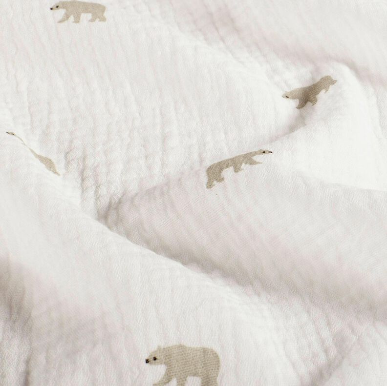 Musselin/Dobbelt-Crincle stof isbjørn – hvid,  image number 2