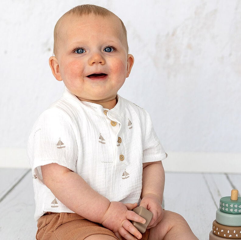 Musselin/Dobbelt-Crincle stof små sejlbåde – uldhvid/natur,  image number 5