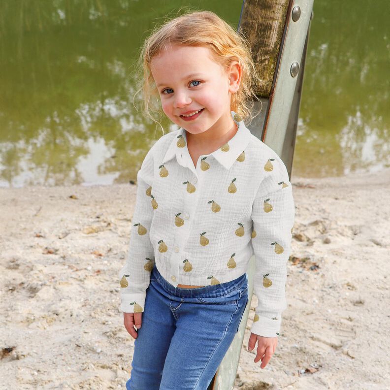 Musselin/Dobbelt-Crincle stof Pære Digitaltryk | Poppy Fabrics – hvid/guloliven,  image number 5