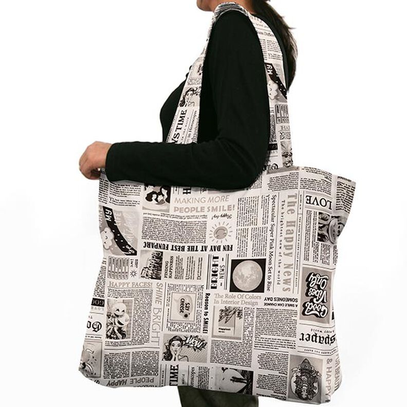 Dekorationsstof Halvpanama Retro-avis – hvid/sort,  image number 7