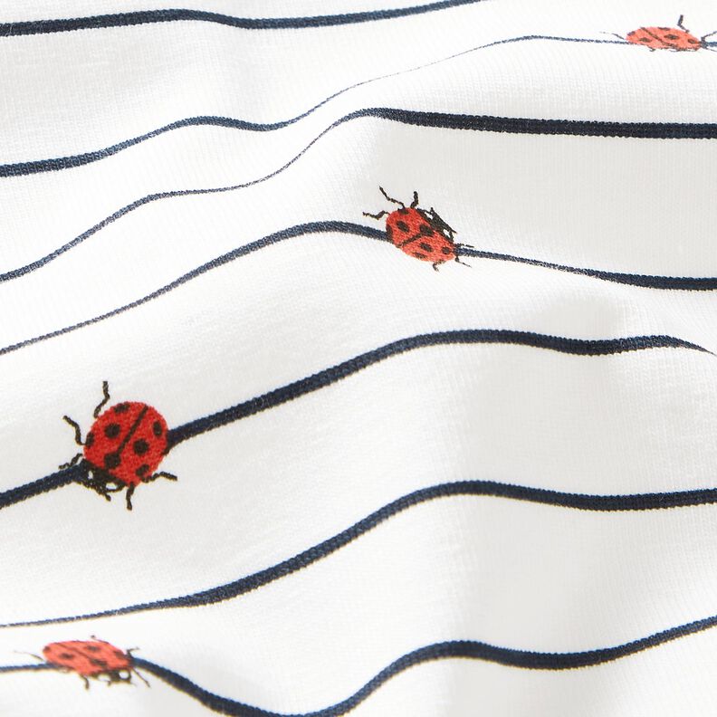 Bomuldsjersey Striber og mariehøns – uldhvid,  image number 2