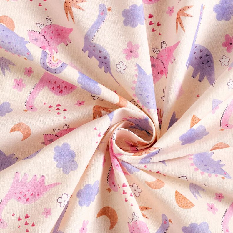 Bomuldspoplin dinosaur prinsesser Digitaltryk – lysebeige,  image number 3