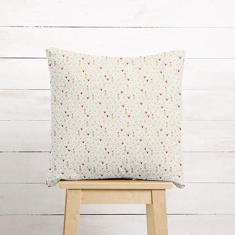 Bomuldsstof Poplin hjerter og stjerner – uldhvid/guld,  image number 8