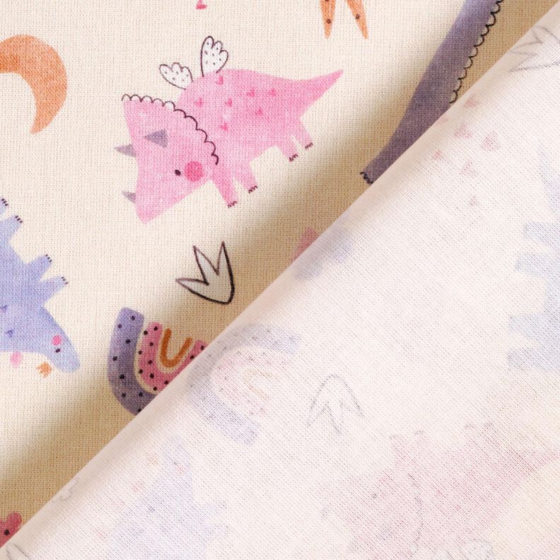 Bomuldspoplin dinosaur prinsesser Digitaltryk – lysebeige,  image number 4