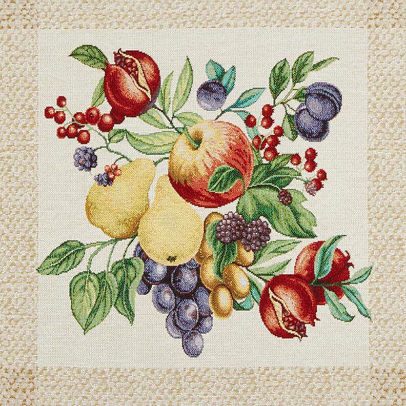 Dekorativt panelstof Gobelin farverige frugter – lysebeige/karminrød,  image number 1